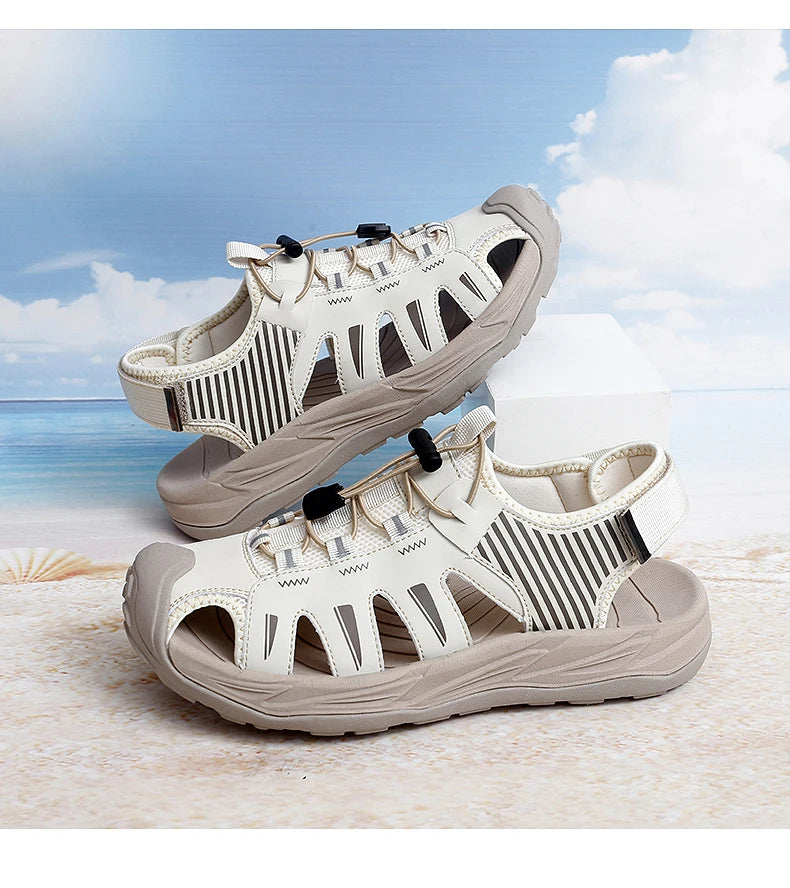 Summer Men's Sandals Beach Shoes Handmade Breathable Design Wading Casual Beach Shoes Lightweight Soft Bottom Outdoor Sandals