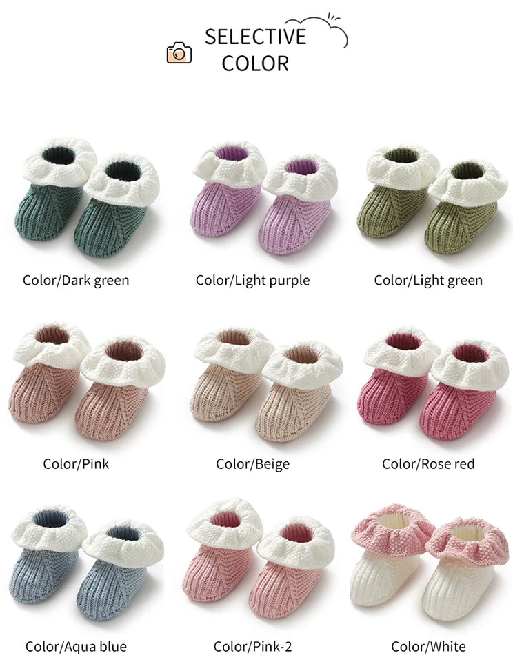 Newborn Baby Shoes Knitted Infant Boy Girl Footwear 0-18M Fashion Patchwork Ruffles Children Bed Walk Boots Warm Shallow Autumn