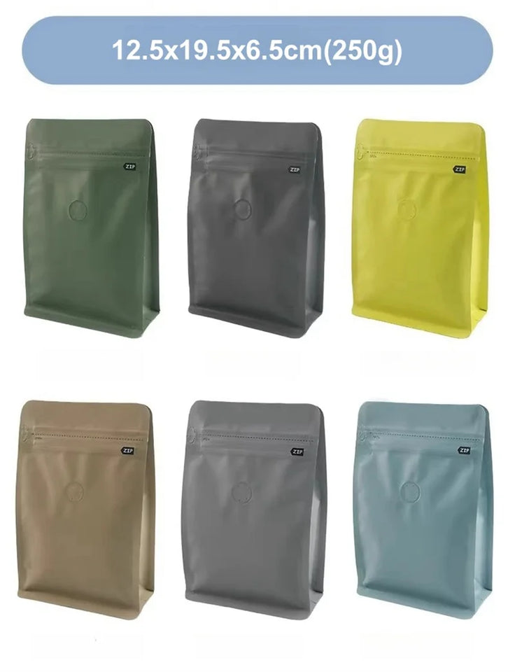 StoBag 20pcs 250g Color Matte Coffee Beans Bag Packaging with Valve Aluminum Sealed for Powder Nuts Storage Reusable Pouches