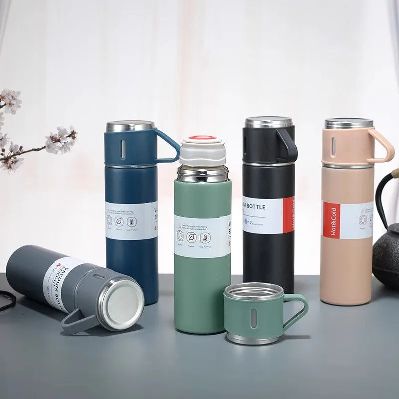 500ml 304 Stainless Steel Vacuum Insulated Water Bottle Portable Tea Coffee Bottle Office Gift Set Travel Leak Proof Thermal Mug