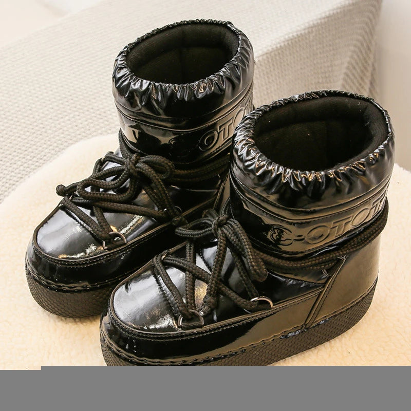 Ankle Boots Women Winter Genuine Leather Waterproof Platform Snow Boots For Warm Plush Non Slip Cotton Padded Shoes Size 34-41