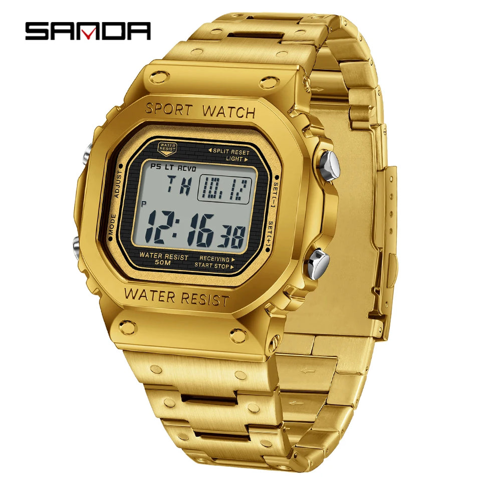 SANDA 2162 Men's Electronic Digital Watch Countdown LED Electronic Night Light Sports Waterproof Men's Electronic Watch