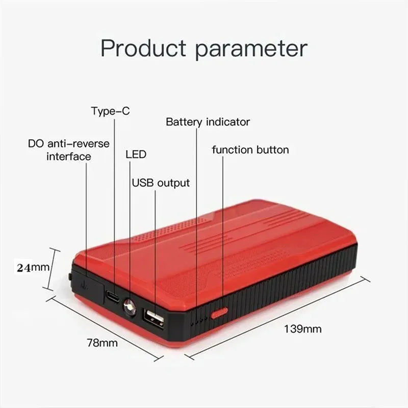 Minus Two 1000A Car Jump Starter with Air Compressor 12V Emergency Booster for Gas & Diesel Vehicles