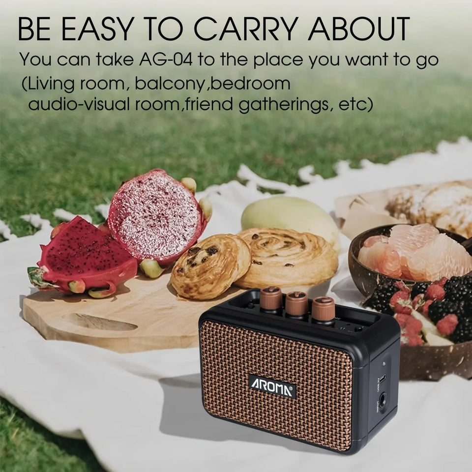 Aroma AG-04 Guitar Amp, Rechargeable Wireless Mini Electric Guitar Amplifier,Portable Amp with Clean and Overdrive Effects