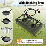 Portable Double Burner Outdoor Gas Stove Propane Cooker with Adjustable 0-10Psi Regulator Hose for Patio Camping, BBQ, Home