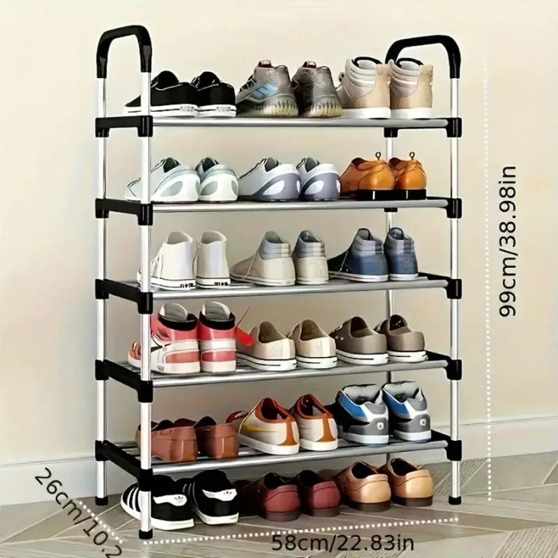 5-Layer Stackable Shoe Rack, Space-Saving Black & Blue Vertical Shoe Storage Cabinet for Wardrobes & Corners