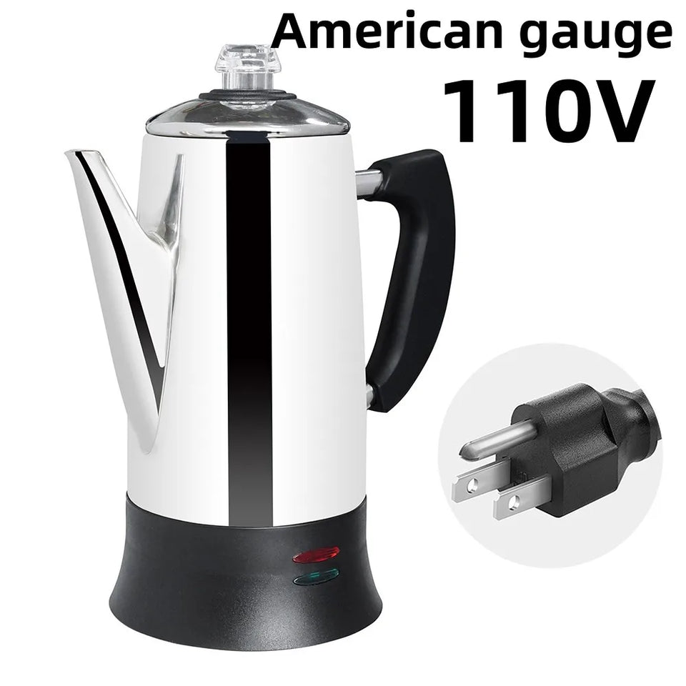 Electric Percolator 1.8L 12Cup Italian Coffee Maker Stainless Steel Quick Heating Reusable Filter Basket Fast Brew Home Office