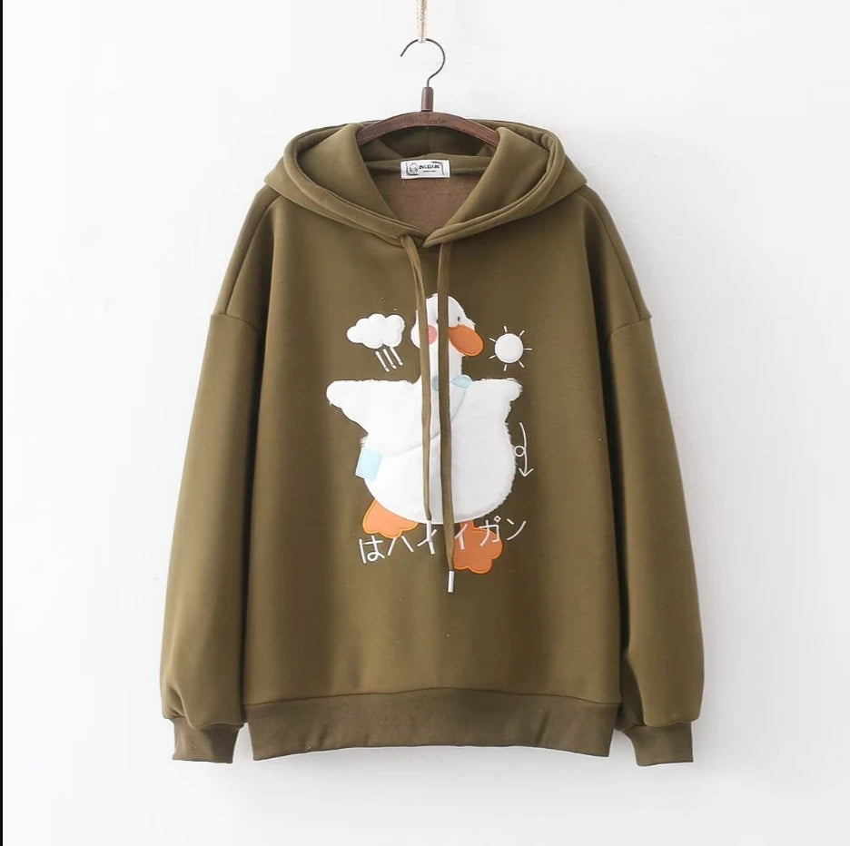 Harajuku Funny Women Hoodies 100% Cotton Winter Plus Fleece Cute Pink Anime Sweatshirt Teen Girl Kawaii Long Sleeve Y2K Hoodie