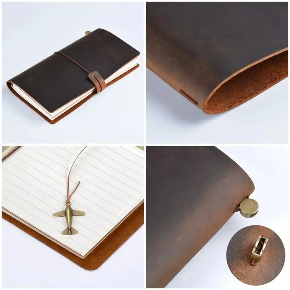 Refillable Leather Travel Notebooks Diary, Retro Handmade Leather Portable Travel Journals Sketchbook for School Office Supplies