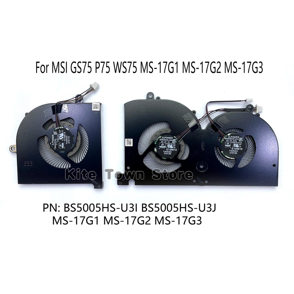 New CPU+GPU Cooling 5V Fan for MSI GS75 P75 WS75 MS-17G1 MS-17G2 MS-17G3 P/N: BS5005HS-U3I BS5005HS-U3J MS-17G1 MS-17G2 MS-17G3
