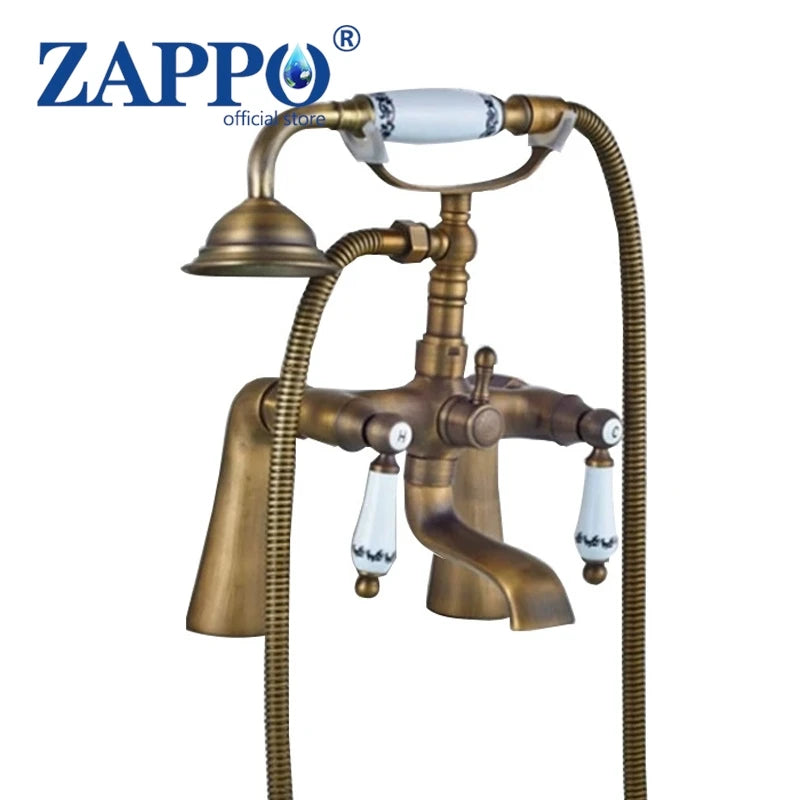 ZAPPO Bathtub Faucet Vintage Telephone Style with Dual Handles Deck mounted bathtub Faucet set Hot and Cold Water Mixer Tap