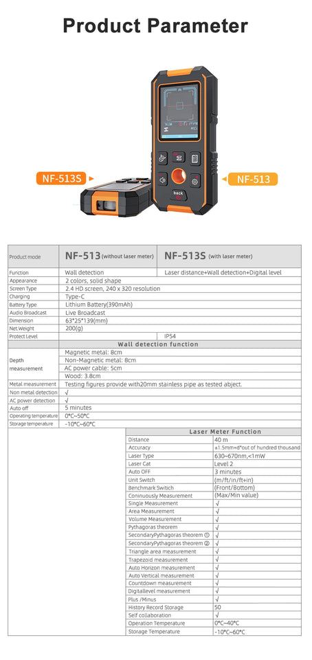 Noyafa Nf-513S Metal Detector Wire Finder for Detecting Underground Cables Cable Metal AC Wood in Walls Cable Tracker Tools