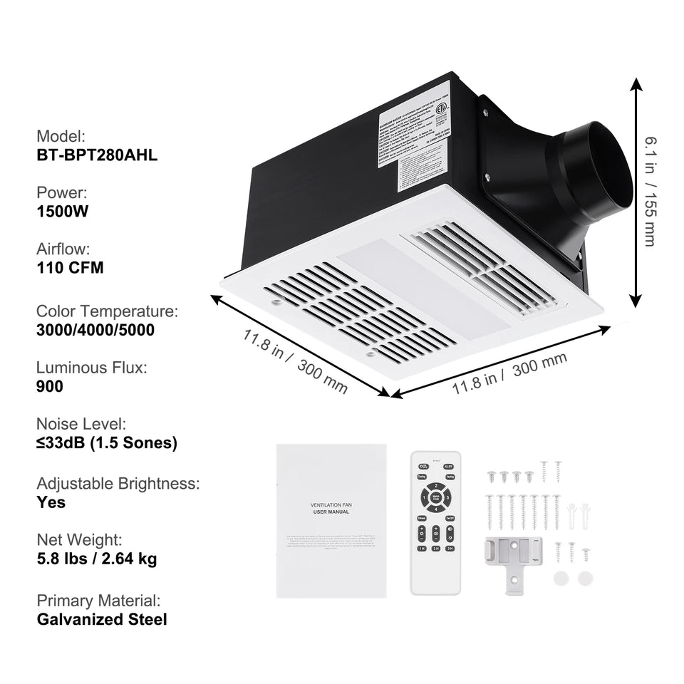 SucceBuy Bathroom Exhaust Fan 80/110CFM High-Efficiency Ventilation 1.5sones Low Noise Operation Energy-Saving Bathroom Ceiling