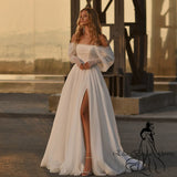 Simple Wedding Dresses 2025 New Arrivals Off-Shoulder Split Sexy Long Bride Dress Point Tulle A-Line Lace Up Elegant Party Gowns