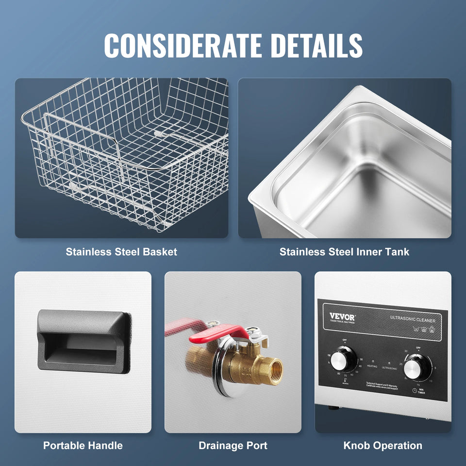 SucceBuy 2/3/6/10/15/30L Ultrasonic Cleaner with Heater Timer for Lab Tools Metal Parts Carburetor Brass Auto Parts Engine Parts