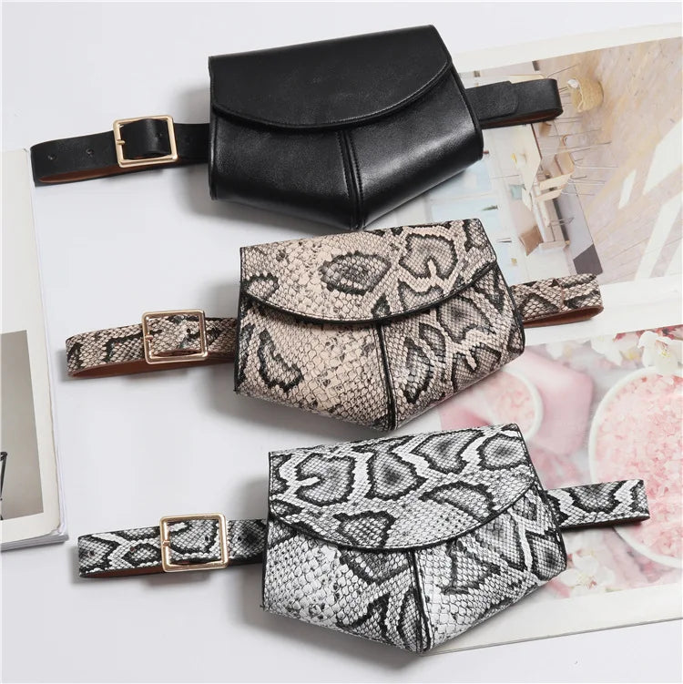 Women's Snake Waist Bag Heart Shaped Belt Bags Brand Designer Fanny Pack PU Leather Crossbody Chest Bag Fashion Small Hip Purse