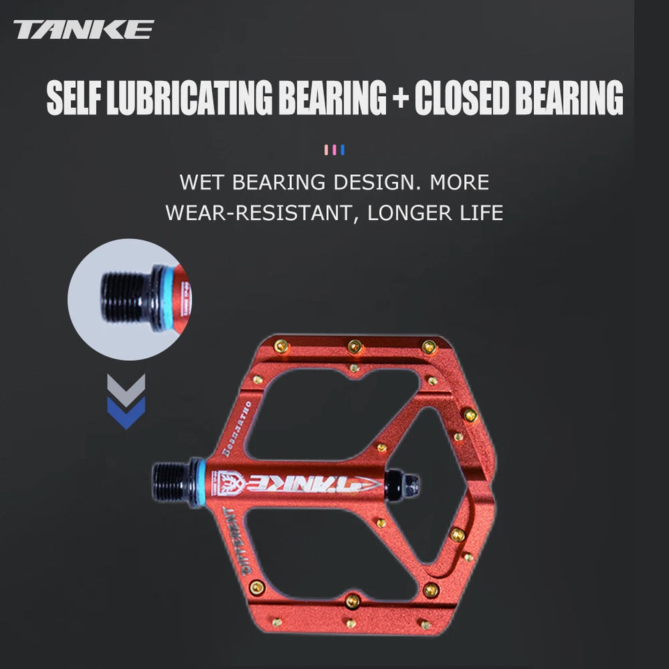 TANKE MTB Pedals Lightweight Aluminum Alloy Non-slip Bicycle Pedal (10 Non-Slip Pins/Side)with Grease&Bearing Bike pedal TP-50