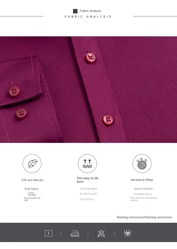 55-105KG Men's long sleeved elastic shirt, non ironing business dress, professional work attire, stand up collar shirt