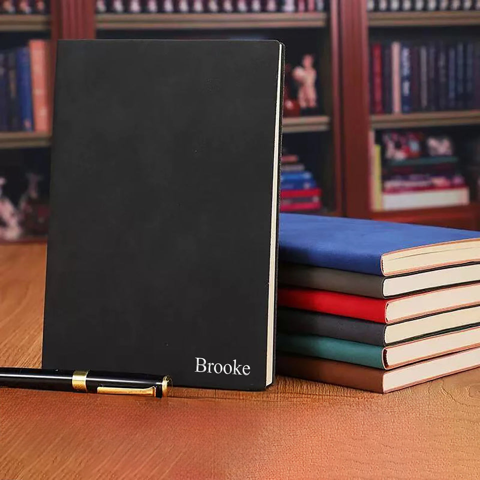Personalized Custom NoteBook 3D Silvery Engraving Name Minimalist Notebook Faux Leather A5 Soft Cover with Bookmarks