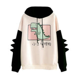 Winter Cute Dinosaur Cartoon Hoodie Women Fashion Sweatshirt Casual Print Long Sleeve Korean Style Splice Tops Kawaii Clothes