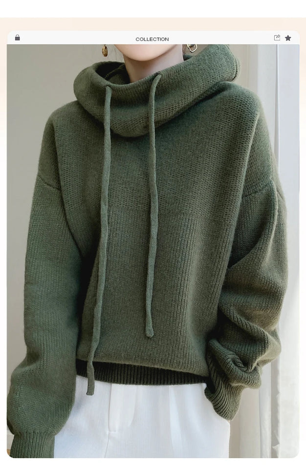 100% Australia Wool Women's Hooded Sweater Long Sleeve Pullovers New Arrivals Knitted Jumper Cashmere New In Sweatshirts Fashion