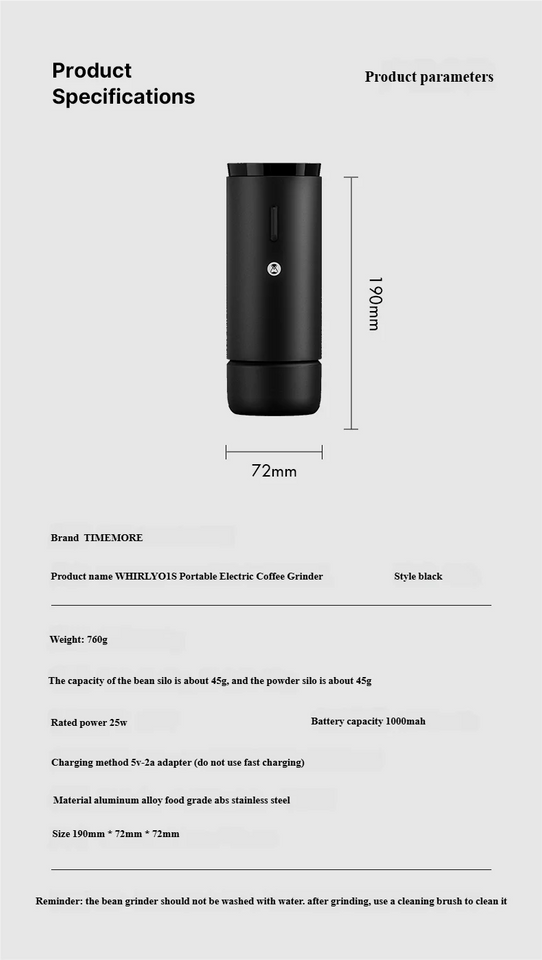 TIMEMORE WHIRLYO1S Portable Electric Coffee Grinder Automatic Grinder For Espresso And Hand-Brewed Coffee Beans For Home Use