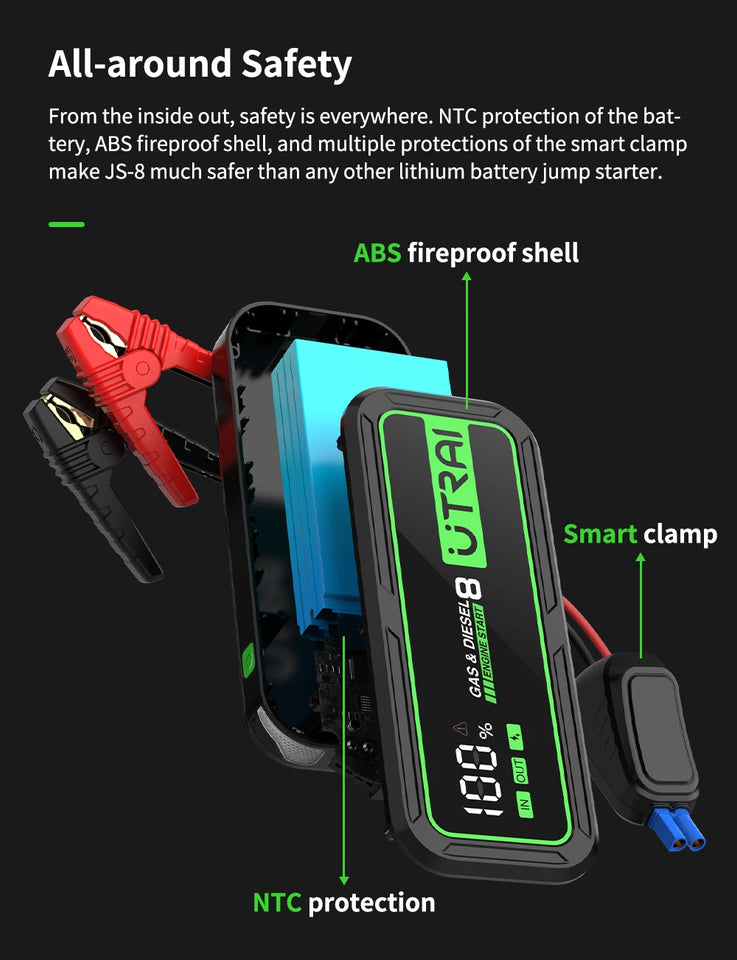 UTRAI  20000mAh Car Jump Starter Power Bank 6000A Car Booster Auto Emergency Starting Device Jump Start for Petrol Diesel