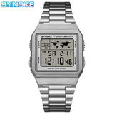 SYNOKE Stainless Steel watchband Chrono Sport Watches Men Back Light Display Digital Wristwatch Waterproof plastic watch case