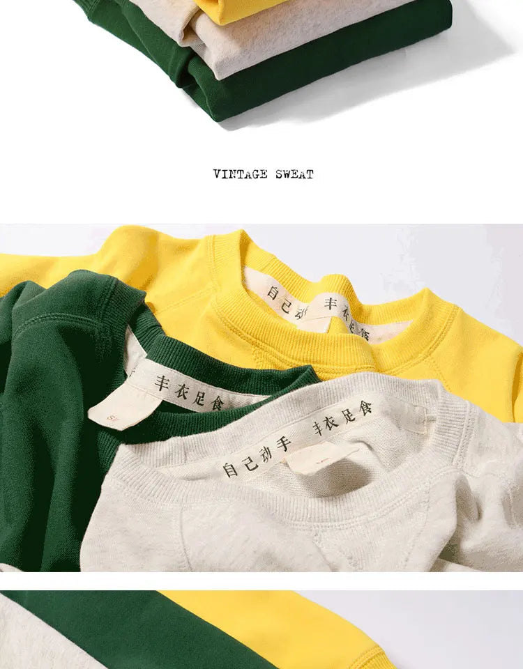 Retro Olive Green Heavy Terry Pullover Sweatshirt Trendy Brand Solid Color Long Sleeve Cotton Men's Loose Retro Trend