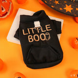 Black Cloth Halloween Sweater Pet Clothes Dog Cat Black Halloween Handsome Funny English Embroidery Traction Open Button Jacket