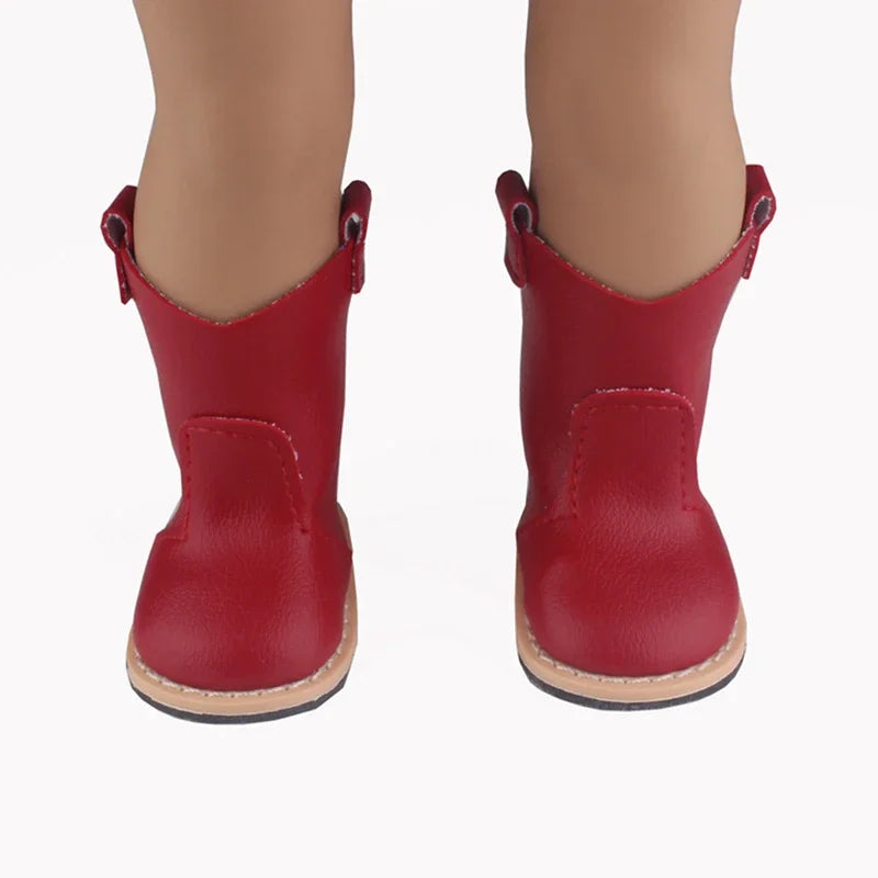 7.5cm American Dolls Leather Boots 8cm Highth PU High-quality Doll Shoes For 43cm New Born Doll 1/3 BJD Girl Dolls