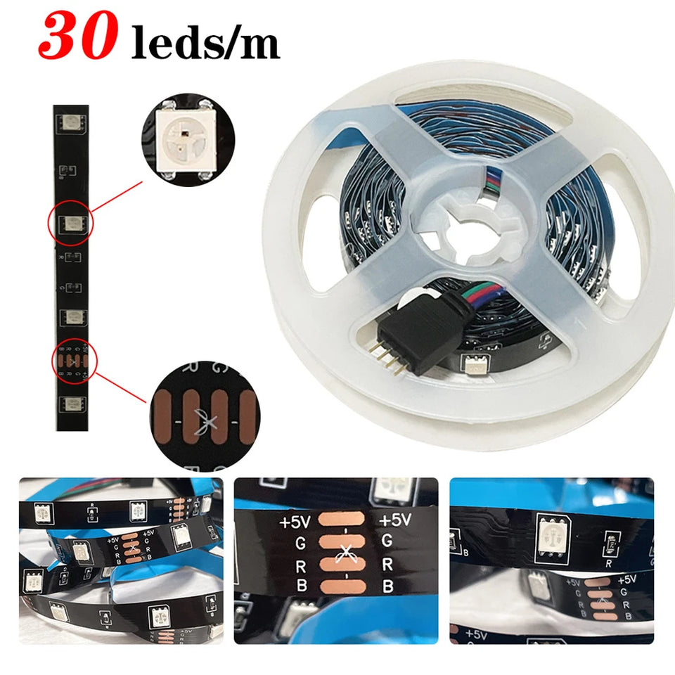 RGB 5050 LED Strip Lights Remote App Control TV Backlight Flexible Ribbon Tape USB 5V Led Light for PC Gaming Room Decoration
