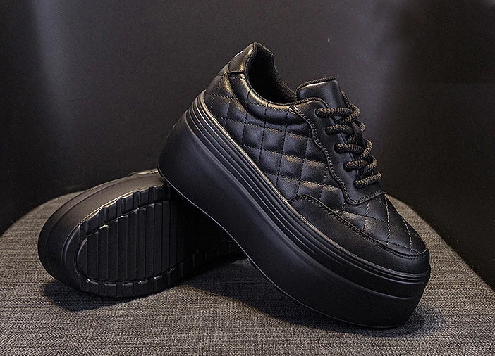 Fujin 8cm New Sewing Genuine Leather Platform Wedge Ankle Boots Chunky Sneakers Women Comfy Spring Autumn Supportive Pumps Shoes