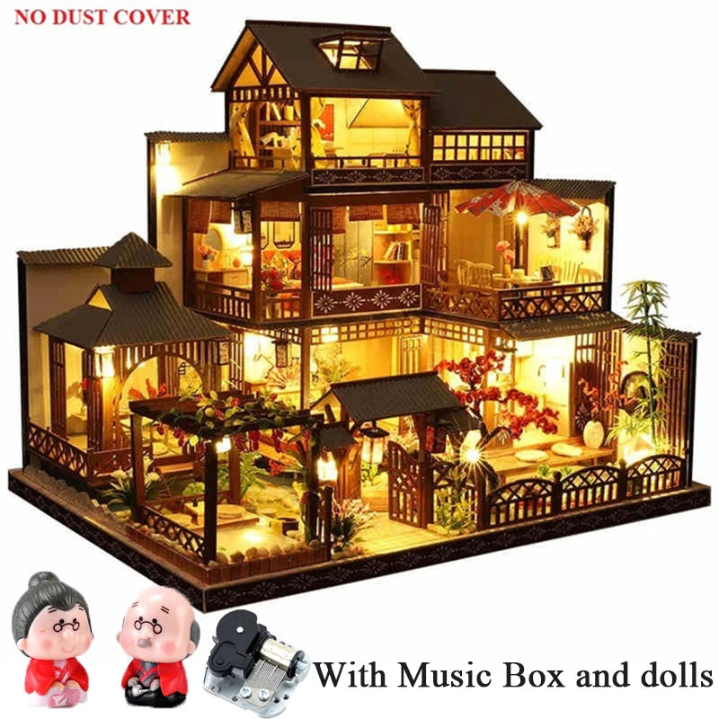 Newest DIY Wooden Dollhouse Japanese Architecture Doll Houses Mininatures with Furniture Toys for Children Friend Birthday Gift