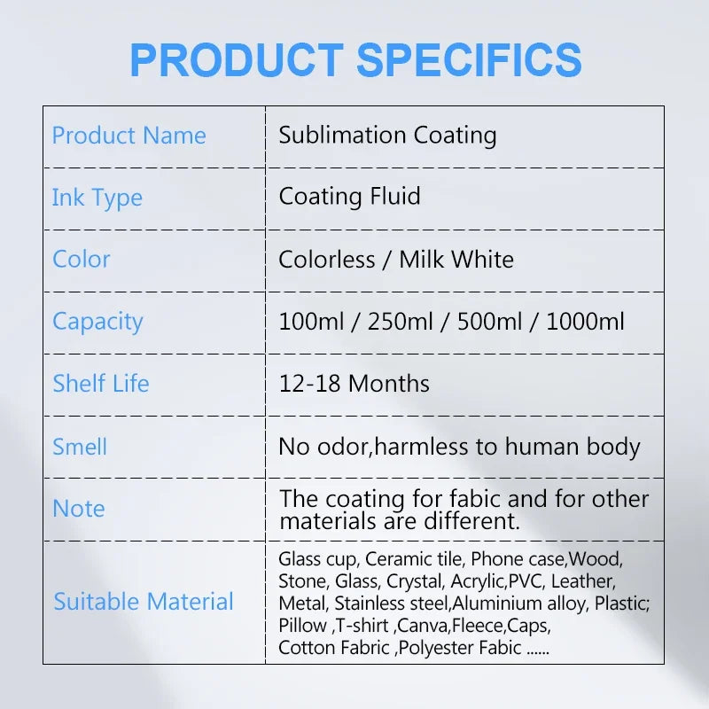 Spray Sublimation Coating For Cotton Fabric T-shirt Canva Caps Mugs Glass Ceramic Metal Wood Sublimation Ink Pretreatment Liquid