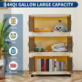 3/4/5-Tier Foldable Storage Cabinet with Lids & Wheels, Stackable Plastic Organizer for Closet, Bedroom, Office & Kitchen
