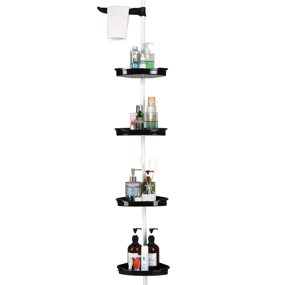 Corner Shower Caddy with Tension Pole 4-Tier Adjustable Shelves Bathroom Storage Organizer with Rubber Pad,101.6 - 122 Inch H