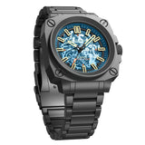 FeelNever Creative Automatic Movement Men's Watches Hollow Fashion Casual Sport Military Leather Waterproof Mechanical Watch+Box