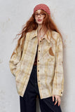 2025 Autumn ELFSACK New Arrivals Casual Color Block Plaid Oversized Long Sleeve Lapel Collar Shirt For Women