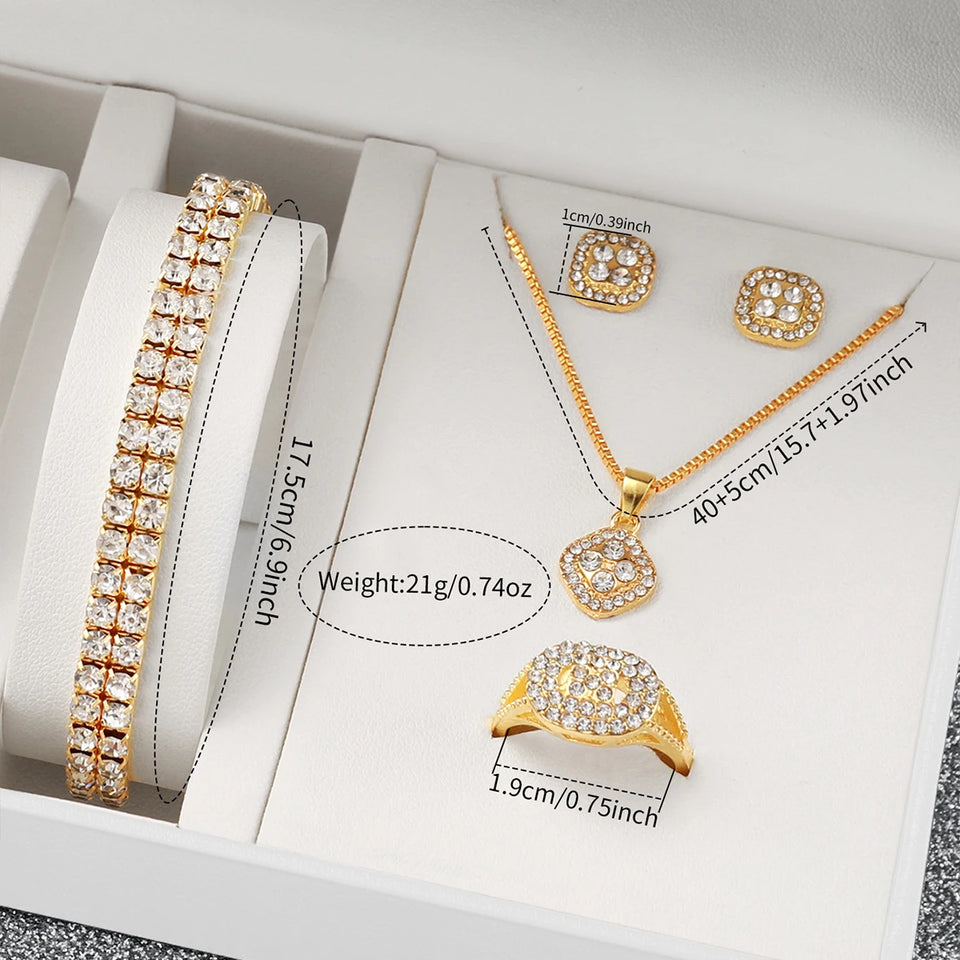 6PCS Fashion Full Diamond Women's Watch Gold Steel Band Analog Quartz Watches Jewelry Set（Without Box）