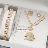 6PCS Fashion Full Diamond Women's Watch Gold Steel Band Analog Quartz Watches Jewelry Set（Without Box）
