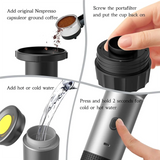 B89B-Ideal For Home& Travel, Portable Espresso Coffee Machine 3-In-1, Wireless& Electric, Compatible With Capsules& Powder