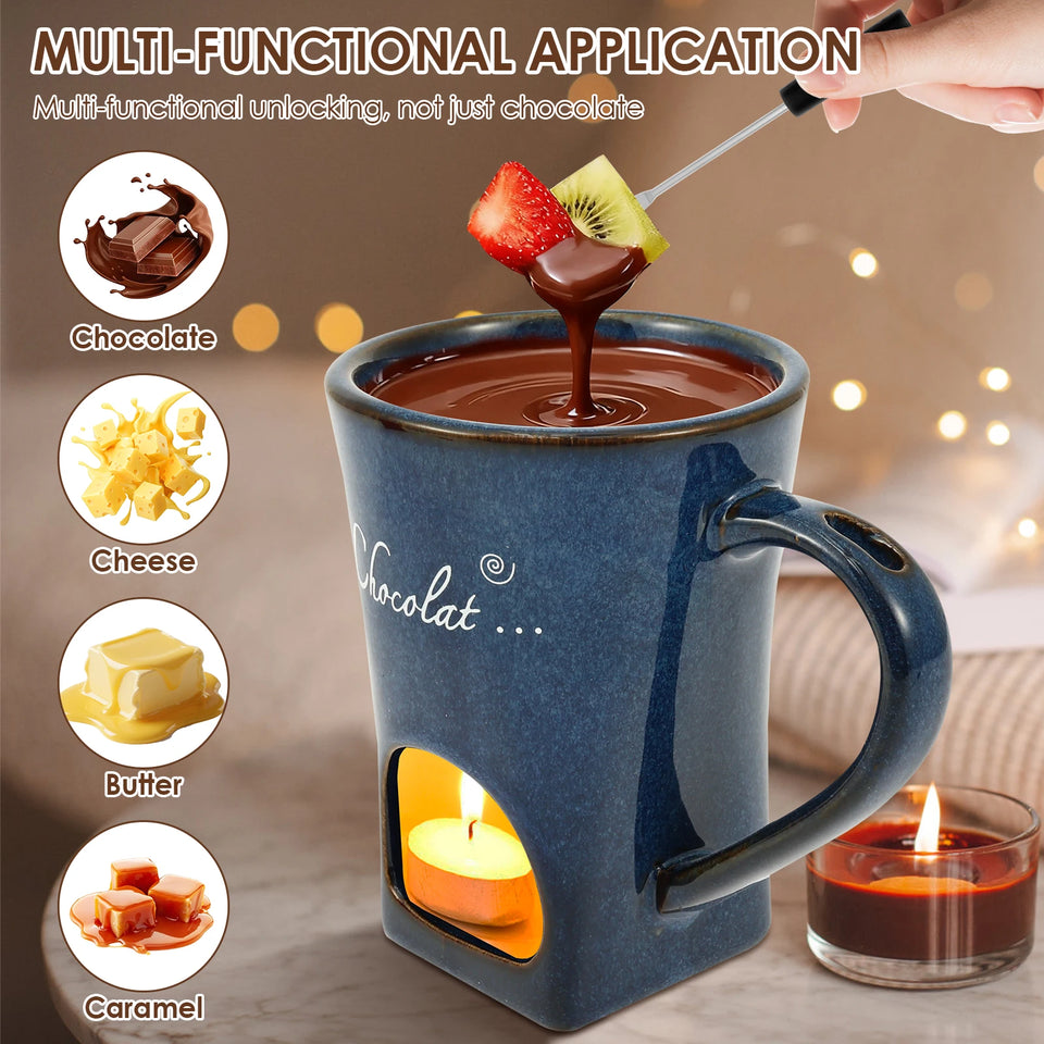 150ML Chocolate Fondue Cup European Candle Cup Ceramic Mug Heating Food Cheese Butter Coffee Mug With Fork Home Party Supplies