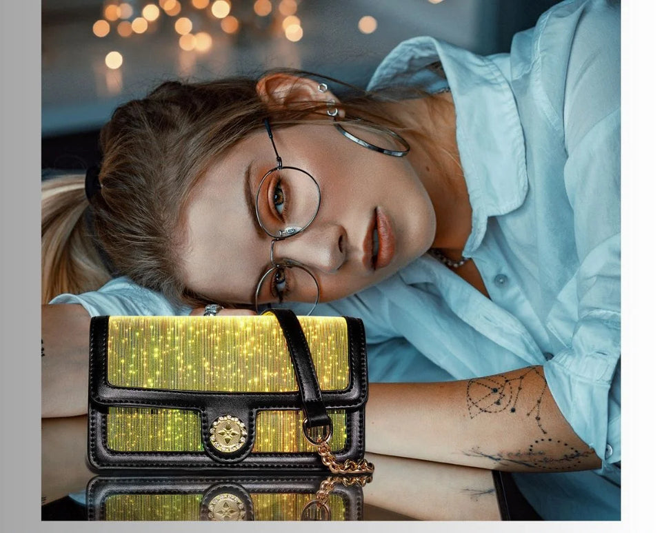 Colorful Luminous Square Bags For Woman LED Light Intelligent Touch Shoulder Bag Optical Fiber Fabric Crossbody Bag сумка