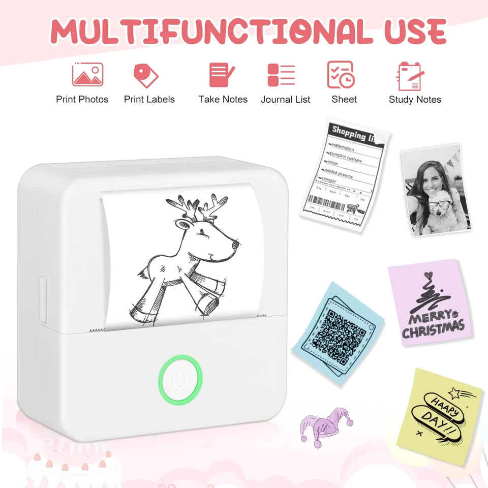 Mini Portable Printer,Thermal Label Maker Printer,For Wireless Bluetooth Photo Memo Stickers Inkless Suitable For Home, Office