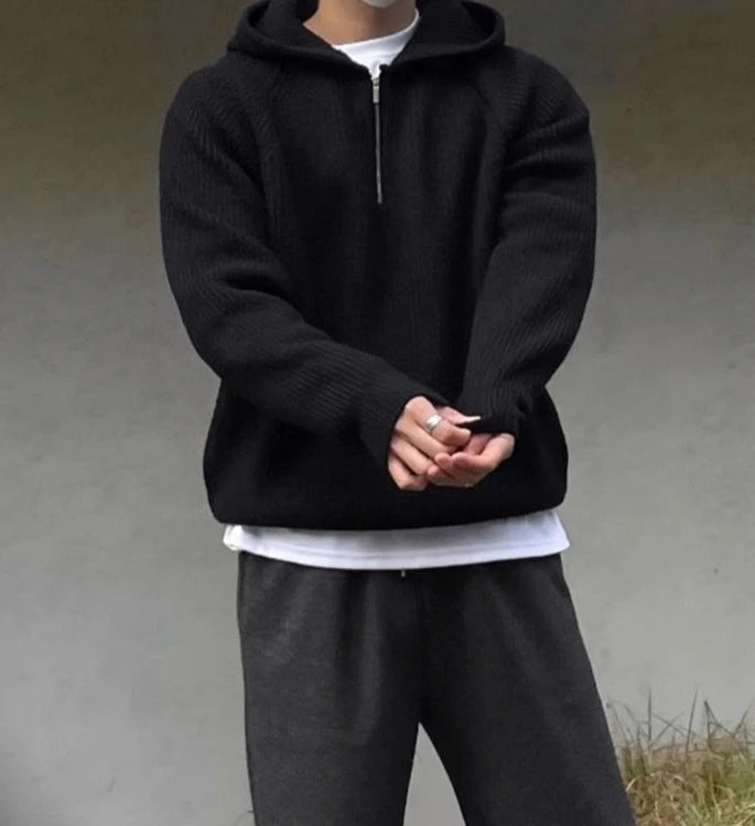 Men's Hooded Sweatshirt Knitting Solid with Zipper Male Hoodie Clothing Deals Cotton 90s Vintage Luxury Y2k Emo Tops Simple Warm