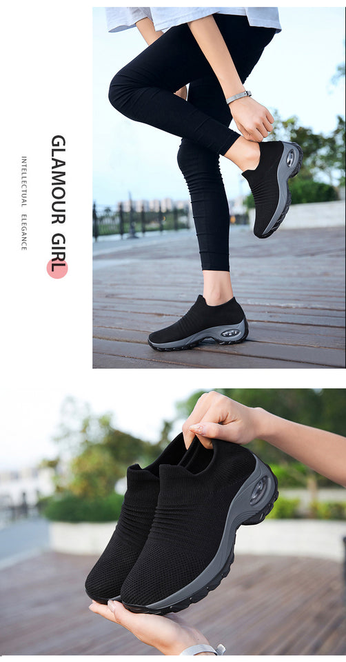 Women Sneakers Fashion Black Sports Casual Shoes Breathable Mesh Lightweight Air Cushion Non-Slip Running Shoe Zapatillas