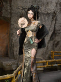 Blood Supply Original New Chinese Cheongsam Slim Dress Tie Tassel Jacquard Tunic Waist Sheath Long Trumpet Dresses Festival