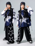 Girls Hip Hop Star Sweatshirt Vest Joggers Pants Boys Cool Streetwear Clothes Set Kids Children Jazz Street Dance K-pop Costumes