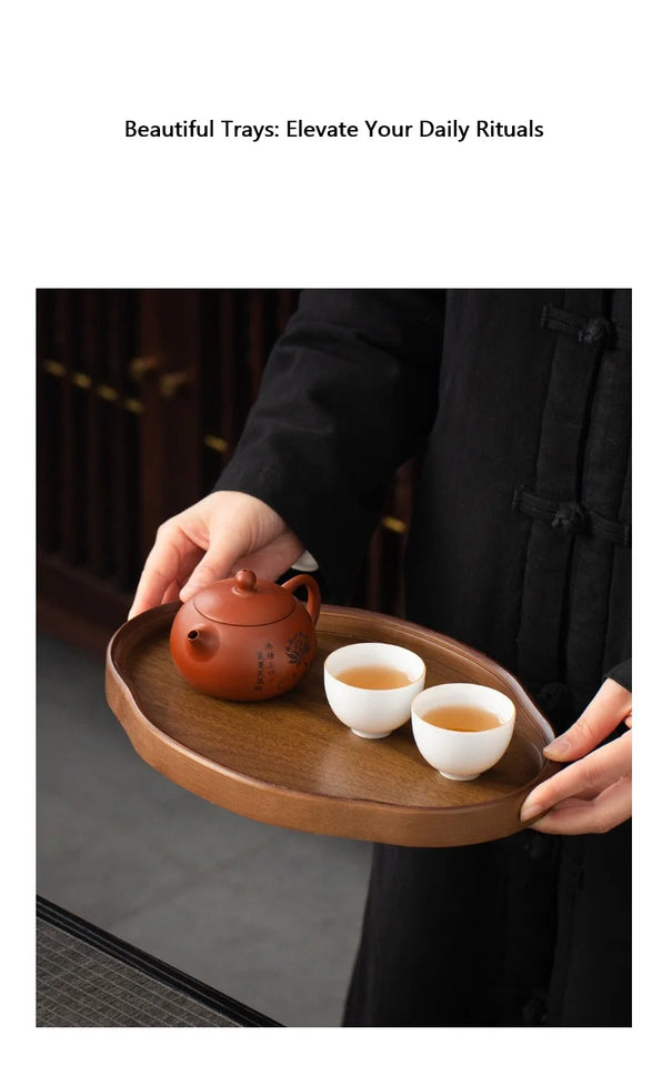 Wooden Decorative Serving Tray for Coffee Table and Home Decor Fruit Platter Decor Trays Serving Ware Food Dish Serving Platters